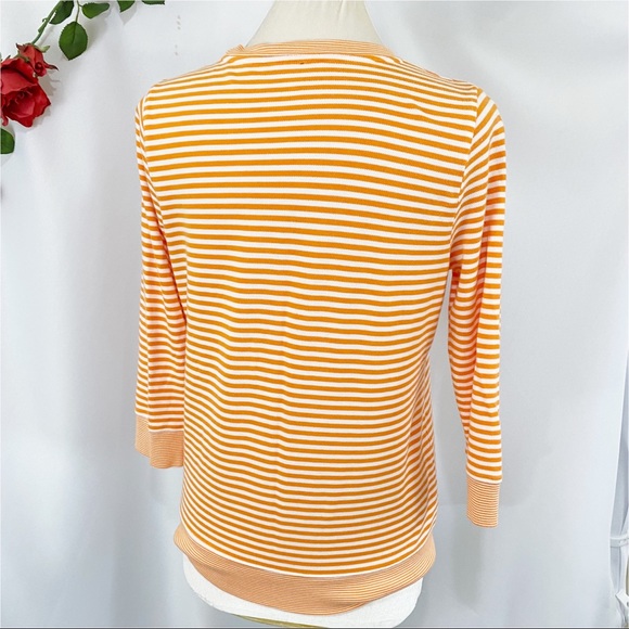 💋3/$20💋 Lands’ End Striped Cardigan Orange White Stripe Knit Sweater Cardigan - Picture 4 of 6